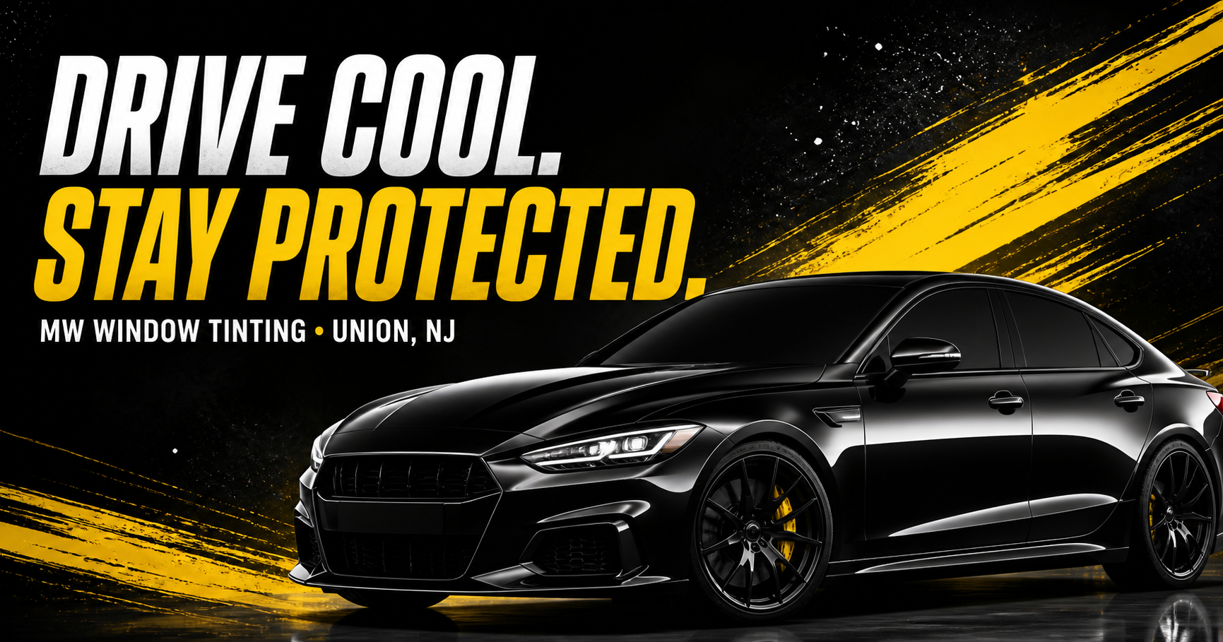 Black performance car with premium tinted windows
